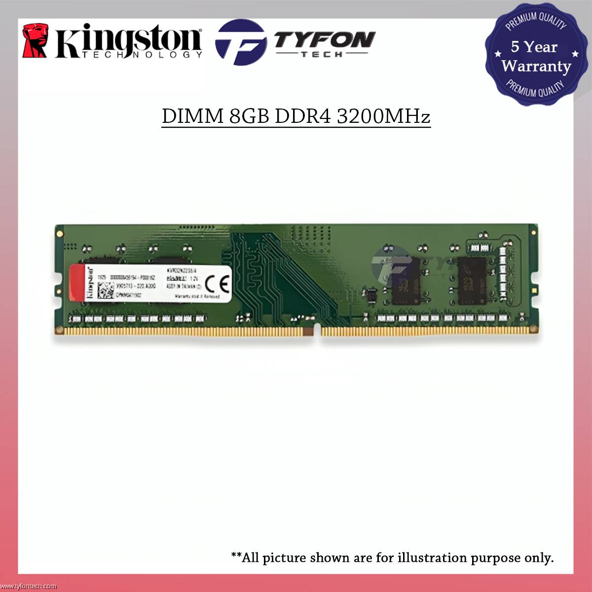 Kingston KVR32N22S8/8 DIMM DDR4 8GB 3200MHz PC4-25600 Desktop PC RAM