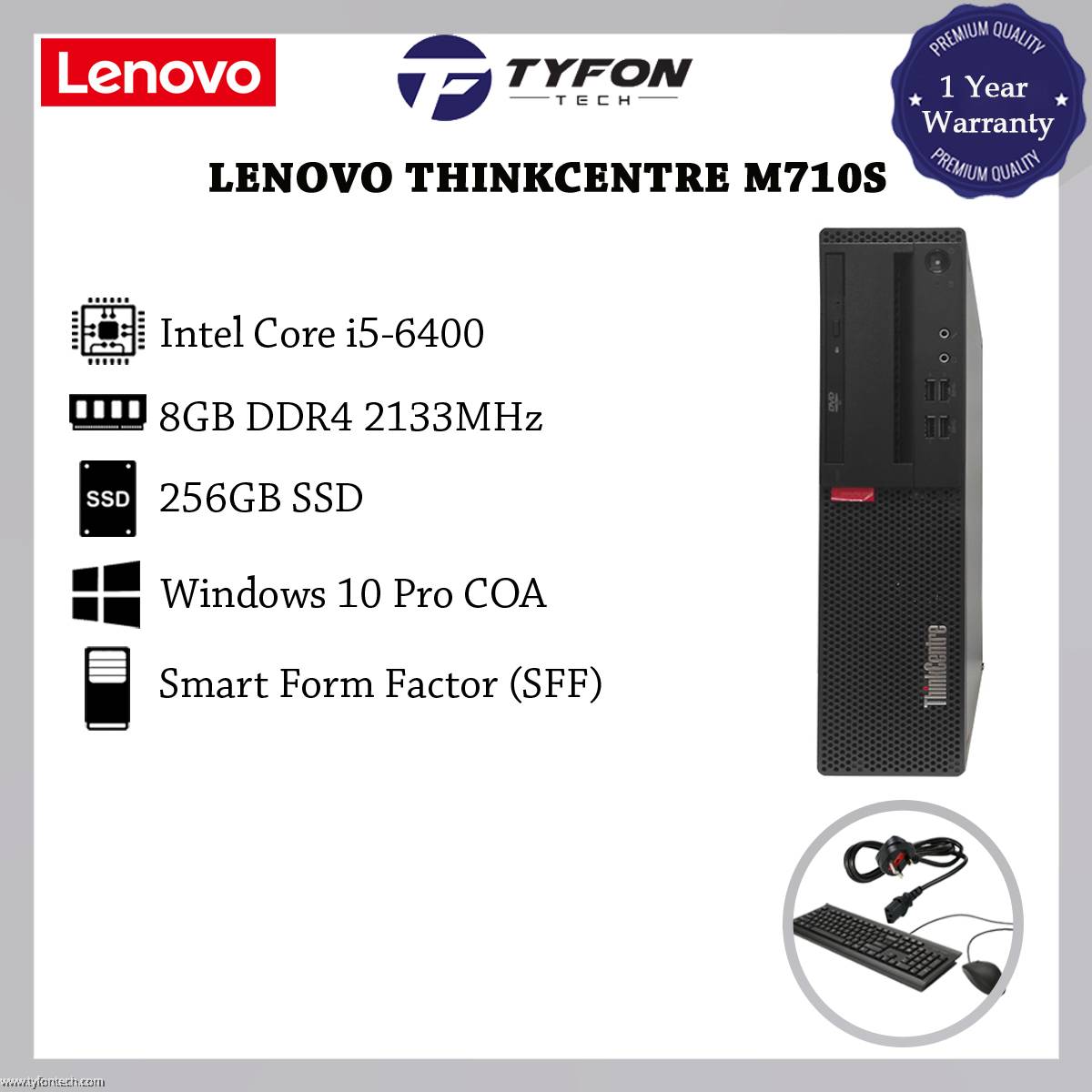 Lenovo ThinkCentre M710s SFF i5-6400 8GB DDR4 RAM 256GB SSD Win 10 