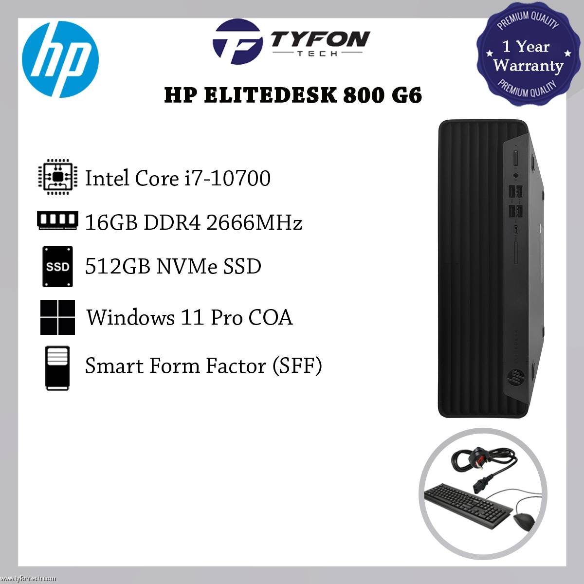 HP Elitedesk 800 G6 SFF i7-10700 16GB DDR4 RAM 512GB NVMe SSD Win