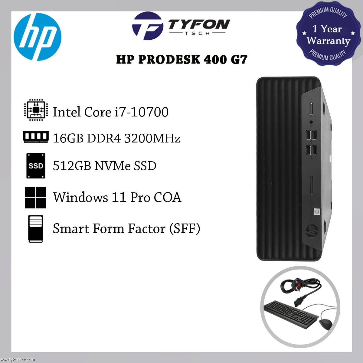 HP ProDesk 400 G7 SFF i7-10700 16GB DDR4 RAM 512GB NVMe SSD Win 11 Pro